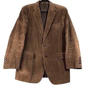 Vintage Sears Mens Large Brown Corduroy Blazer Leather Elbow Patch Lined Pockets